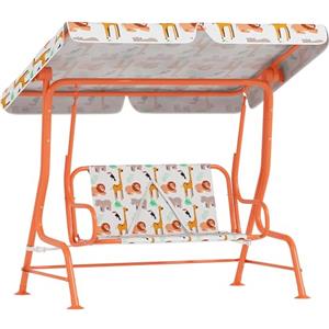 AIYAPLAY Dondolo per Bambini da Esterno a 2 Posti con Tettuccio Regolabile e Cinture di Sicurezza, Altalena Dondolo da Giardino e Interno in Acciaio e Oxford, Max 60 kg, 112x75x120 cm, Arancione
