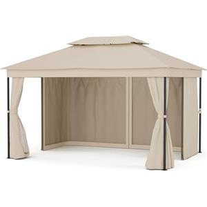 blumfeldt Mondo Dual - Gazebo, 3x4, Doppio Tetto & Zanzariere, Telaio in Metallo Antiruggine, Tende per Privacy, Resistente Gazebo da Esterno, Facile da Montare, Beige