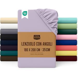 Utopia Bedding Lenzuolo con Angoli Una Piazza e Mezza Francese - 180x200cm - Lavanda - Certifié Oeko-TEX - Microfibra di Poliestere Spazzolato -Lenzuolo sotto con Angoli Elasticizzato