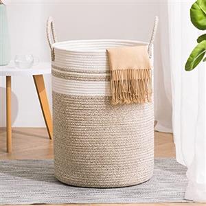 YOUDENOVA Cesto Portabiancheria Intrecciato per Giocattoli,Cesto Biancheria Sporca con Maniglia Cotone, Cesta Decorativa per Vestiti 58L Z-Marrone