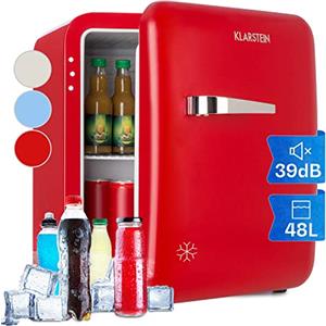 KLARSTEIN Mini Frigo da Camera, Frigo Portatile da Camera, Frigorifero Piccolo da Ufficio, Mini Bar da Design Vintage, Ripiani Rimovibili, Portatile Campeggio e Skin Care 48L