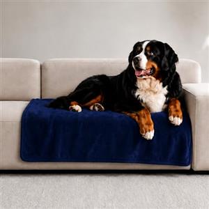 Twinzen Coperta Impermeabile per Cani 80x100 cm Blu Navy - Copridivano e Copriletto Reversibile in Pile Sherpa - Telo Impermeabile per Letto o Divano Lavabile