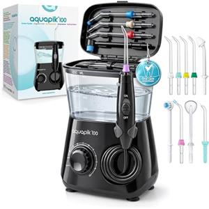 Boston Tech Aquapik 100 Idropulsore dentale professionale Water Flosser con 8 Ugelli Multifunzione 10 valori nominali di pressione dell'acqua regolabili 600ml Rimozione della Placca Dentale (c. Ne)