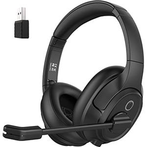 EKSA Cuffie Bluetooth con microfono & Adattatore USB, 55 Ore Di Riproduzione e 10 metri di Portata, Over Ear Cuffia Wireless Pc per Lavoro/Ufficio/Casa/Team/Zoom
