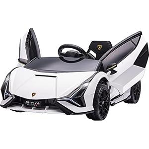 HOMCOM Macchina Elettrica per Bambini 3-5 Anni 12V Lamborghini SIAN, 3-5km/h Auto Elettrica per Bambini con 2 Motori, Porte a Forbice, Fari e Musica, Telecomando, Cintura e Clacson, Bianco
