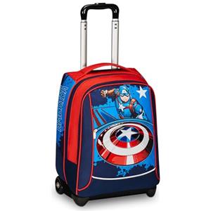 Seven Trolley Scuola Big - DISNEY - Captain America, Legendary Avengers Rosso e Blu - Zaino Doppio Scomparto, Tasca Porta Borraccia - Zaino Scuola - Zaino MARVEL Merchandising