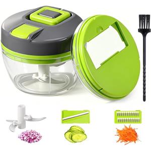 Diboniur Tritatutto Manuale 520 ml, 3 in 1 Multifunzione Trita Verdure Taglia Cipolla, Frullo il tuo Tritatutto Manuale, Mini Tritatutto per Cipolla, Aglio, Ketchup (Verde)