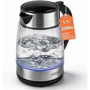 YASHE Bollitore Elettrico 1,7L 2200W Rapido In Vetro