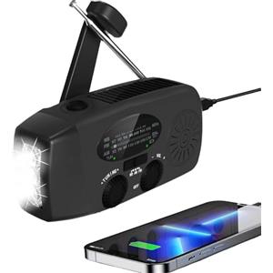 SOLARBABY Radio solare di emergenza, radio a manovella con funzione di ricarica USB, NOAA casa e campeggio, radio meteo con AM/FM, dinamo torcia a manovella, allarme SS, radio a manovella portatile