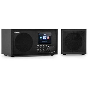Auna Radio Portatile Ricaricabile, Radio DAB con Bluetooth 5.0, FM/DAB/DAB+ Digitale Mini, Altoparlanti Stereo, Display HCC, Supporto Streaming, Sveglia, 5 Ore di Operatività, Radiolina in Legno