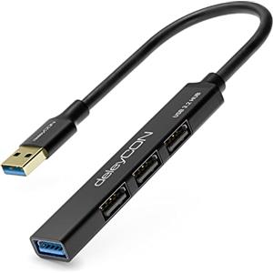 deleyCON USB A HUB 4 Porte Distributore - (1x USB3.0 / 3x USB2.0) Alloggiamento in Alluminio, 15cm, Per PC, Laptop, Notebook - Nero