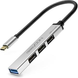 deleyCON USB C HUB 4 Porte Distributore - (1x USB3.0 / 3x USB2.0) Alloggiamento in Alluminio, 15cm, Per PC, Laptop, Notebook, Macbook, iMac, iPad, iPhone, Galaxy, Smartphone, Tablet - Argento