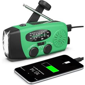 SOLARBABY Radio di emergenza a energia solare, autoregolante con illuminazione a LED, allarme SOS con AM/FM, batteria da 2000 mAh per ricarica di emergenza smartphone (verde)