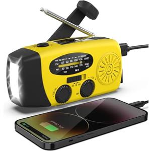 SOLARBABY Radio di emergenza a energia solare, con allarme SOS, radio AM/FM a manovella con caricatore USB per cellulare, power bank ricaricabile da 2000 mAh, radio portatile con torcia elettrica per campeggio
