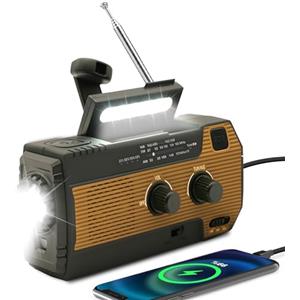 SOLARBABY Radio solare di emergenza con manovella per autoscarica, torcia a LED, allarme SOS, radio e batteria da 4000 mAh, che può anche effettuare cariche di emergenza per smartphone Arancione