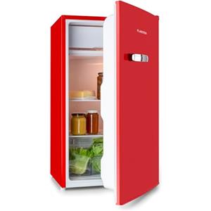 KLARSTEIN Beercracker - Frigorifero da 90L, Volume: 90L, Classe Energetica E, Vano Freezer, Vano per le Verdure, 3 Vani sullo Sportello, Apribottiglie Integrato, 2 Ripiani in Vetro, Rosso