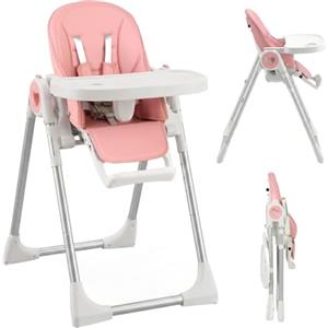 AIYAPLAY Seggiolone Pappa Evolutivo Bambini Pieghevole, 6-36Mesi/15kg Rosa | Reclinabile, Altezza e Poggiapiedi Regolabile, Doppi Vassoio Lavabile e Regolabili, Ruote, Cintura 5 Punti