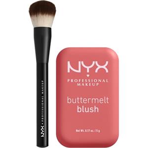 NYX Professional Makeup Buttermelt Blush in Polvere 09 Feeling Butta con Burro Mango Mandorle e Karité + Pennello Viso Pro Brush Buffing con Setole Arrotondate - Set da 2