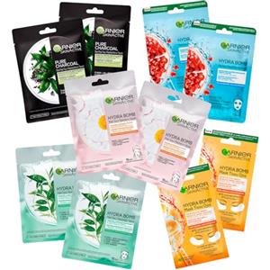 Garnier Maschera in Tessuto HydraBomb 10 Maschere in Tessuto Ognuna con un Effetto Diverso Per la Cura della Pelle - Confezione da 10