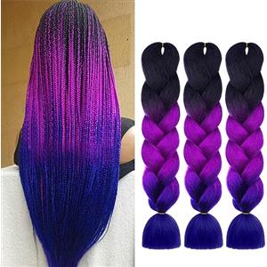 Aomig Allungato Intrecciare, 3pcs Dreadlock Parrucca, Ombre Jumbo Trecce Jumbo Estensioni dei Capelli Resistenti ai Calore, Parrucca Rasta per Crochet Twist Intrecciare i Capelli Africane Extension