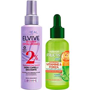 Garnier Fructis Vitamine e Forza Trattamento Anti Caduta Capelli Fragili con Biotina e Vitamina C 125ml + Elvive Hydra Hyaluronic Siero Capelli Idratante Senza Risciacquo con Acido Ialuronico 150ml