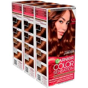 Garnier Color Sensation Colorazione Permanente in Crema Lunga Durata con Olio di Rosa Copre il 100% dei Capelli Bianchi Colore 5.35 Castano Cannella - 3 Tinte
