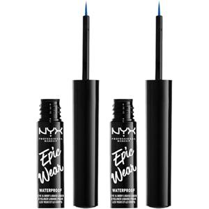 NYX Professional Makeup Eyeliner Liquido Epic Wear 05 Sapphire Waterproof Tenuta 72H Finish Matte Linee Intense e Precise per Viso e Corpo Pennello Sottile - Set da 2