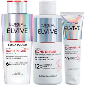 L'Oreal Paris L'Oréal Paris Elvive Bond Repair Set Capelli Danneggiati Shampoo Senza Solfati 200ml + Balsamo Ricostituente 150ml + Trattamento Pre-Shampoo con Acido Citrico 200ml - Set da 3