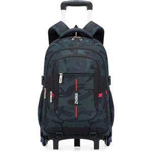 Lutuan Zaino Trolley per Ragazzi Adolescenti, 26L Zaini con Ruote Scuola Media e Elementare Staccabile, 6 Rotelle Zaino Ragazzo Mimetici alla Moda per la Scuola e Viaggio, Verde