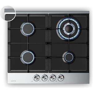 Klarstein Verosteel Piano Cottura Gas 60cm - 4 Fuochi, 8000W, Vetro & Acciaio Inox, GPL/Naturale, Accensione Elettrica, Sicurezza Fiamma, Fornello a Gas, Kit Regolatore Incluso, Acciaio inossidabile