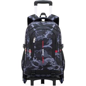 Lutuan Zaino Trolley per Ragazzi Adolescenti, 26L Zaini con Ruote Scuola Media e Elementare Staccabile, 6 Rotelle Zaino Ragazzo Mimetici alla Moda per la Scuola e Viaggio, Nero/Grigio