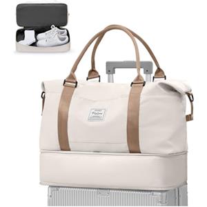 WEPLAN Borsone da Viaggio Donna Bagaglio a Mano 40x30x20 Ryanair Wizzair Borsa da Viaggio Donna Uomo Borsone Palestra con Scomparto per le Scarpe Travel Bag Borsa Sportiva Weekend,A01-Beige Marrone