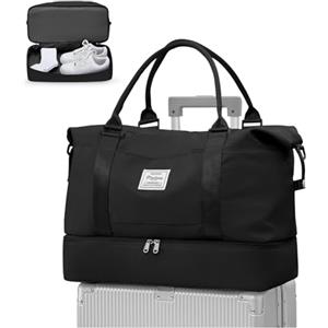 WEPLAN Borsone da Viaggio Donna Bagaglio a Mano Easyjet 45x36x20 Borsa da Viaggio Donna Uomo Borsone Palestra con Scomparto per le Scarpe Travel Bag Borsa Sportiva Cabina Weekend,A02-Nero