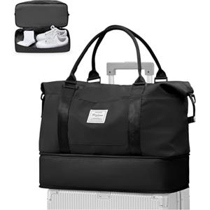 WEPLAN Borsone da Viaggio Donna Bagaglio a Mano 40x30x20 Ryanair Wizzair Borsa da Viaggio Donna Uomo Borsone Palestra con Scomparto per le Scarpe Travel Bag Borsa Sportiva Weekend,A02-Nero