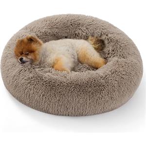 Bedsure Cuccia per cani lavabile - Ø 60 cm, morbida cuccia per gatti, spazio letto per gatti e cani piccoli, cuscino rotondo in peluche, letto accogliente, cammello