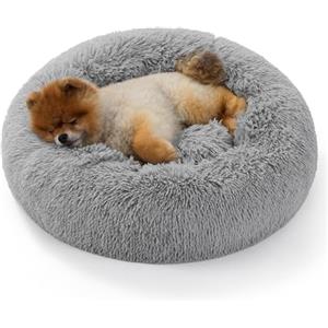 Bedsure Cuccia Gatto Morbida 60x60cm - Cuccia Pelosa per Cani Colore Grigio Chiaro, Cuscino Gatto Antistresss con Peluche Lavabile, Lettino Calmante per Gatti
