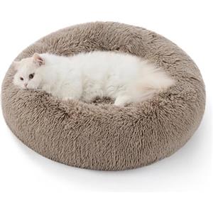 Bedsure Cuccia per gatti lavabile - Ø 50 cm, morbida cuccia per cani, posto letto per gatti e cani piccoli e medi, cuscino rotondo in peluche, letto accogliente, cammello