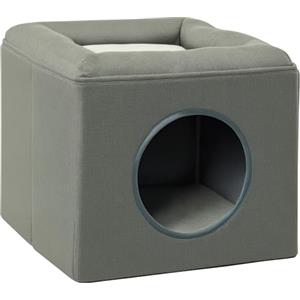 PawHut Casetta per Gatti a 2 Livelli con Cuscino in Peluche e Apertura Frontale, Cuccia per Gatti in MDF, Poliestere e Plastica, 36.5x36.5x33 cm, Verde