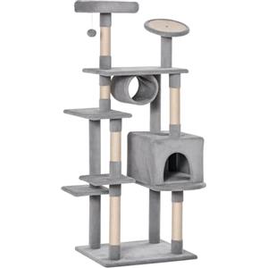 PawHut Albero Tiragraffi a Colonna da 165cm con Graffiatoio e Trespoli per Gattini e Gatti Adulti di Max. 4.5kg, Grigio, 60x50x165cm