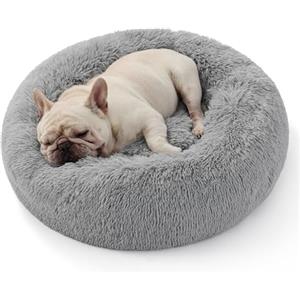 Bedsure Cuccia per cani lavabile - Ø 70 cm, morbida cuccia per gatti, spazio letto per gatti e cani piccoli, cuscino rotondo in peluche, letto accogliente, grigio chiaro