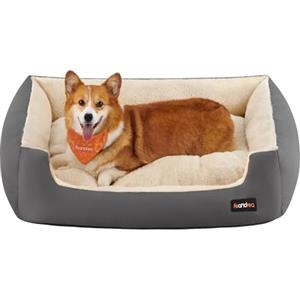 Feandrea Cuccia Cane Interno, Cuccia per Cani e Animale Domestico, Tappeto Rimovibile e Reversibile, Bordi Rialzati, Fondo Antiscivolo, L, 85 x 65 x 21 cm, Grigio Tortora e Beige Sabbia PGW004G01