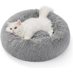 Bedsure Cuccia per gatti lavabile - Ø 50 cm, morbida cuccia per cani, posto letto per gatti e cani piccoli e medi, cuscino rotondo in peluche, letto accogliente, grigio chiaro