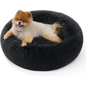 Bedsure Cuccia Gatto Morbida 60x60cm - Cuccia Pelosa per Cani Colore Grigio Scuro, Cuscino Gatto Antistresss con Peluche Lavabile, Lettino Calmante per Gatti