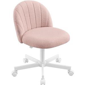 SONGMICS Sedia da Ufficio, Sgabello da Trucco in Tessuto Peluche, Sedia da Scrivania Imbottita in Gommapiuma, Regolabile in Altezza, Studio Camera da Letto Cabina Armadio, Rosa Pastello OBG027SA01