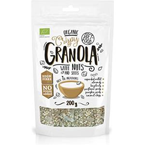 Diet-Food DIET‑FOOD Granola aux noix bio, muesli croustillant aux noix et graines, riche en fibres, sans gluten, snack faible en glucides non OGM sans sucres ajoutés 200 g (1 unité)