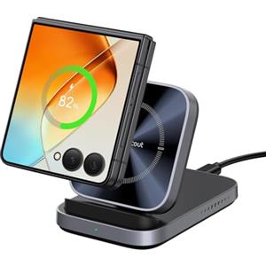 SwanScout Caricatore Wireless per Samsung Galaxy Z Flip 7, Base Ricarica Wireless per Galaxy Z Flip7 FE/7/6/5/4/3, Pieghevole Caricabatterie per Moto Razr 60 Ultra/50/40/+, SwanScout 508F (Nessun adattatore)