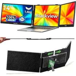 Blackview DCM5 Monitor Portatile per Laptop, Ultrasottile e Leggero,14″ FHD 1080P Ultra Triplo Schermo PC Portatile, Plug & Play, Adatto da 13-17″,compatibile con Smartphone, PC, Mac, PS5, Xbox