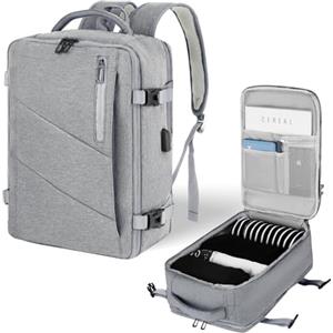 VOESLD Zaino 45x36x20 per Easyjet, Zaino da Viaggio Aereo Bagaglio a Mano Grigio Chiaro Zaino Porta PC Donna Uomo Impermeabile Bagaglio a Mano per Tutte le Principali Compagnie Aeree, con Porta USB 32L