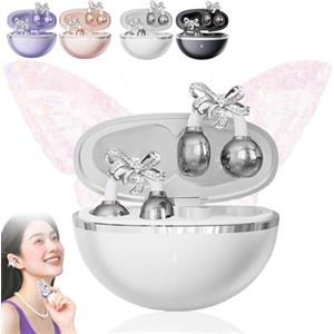 Pnedeodm 2026 New Clip on Earbuds with Earrings, Luxury Butterfly Clip-On Open-Ear Headphones with Al Noise Cancelling, 6.0 Bluetooth Earbuds for Sports & Workouts (White)