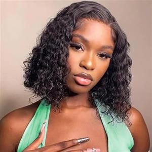 Rebasar Ricci Breve Bob Parrucca Donna 13x4 Deep Curly Human Hair Lace Wigs Bob Corto for Donne Parrucca Capelli veri Umani Reali Nero Naturale 10 Pollici